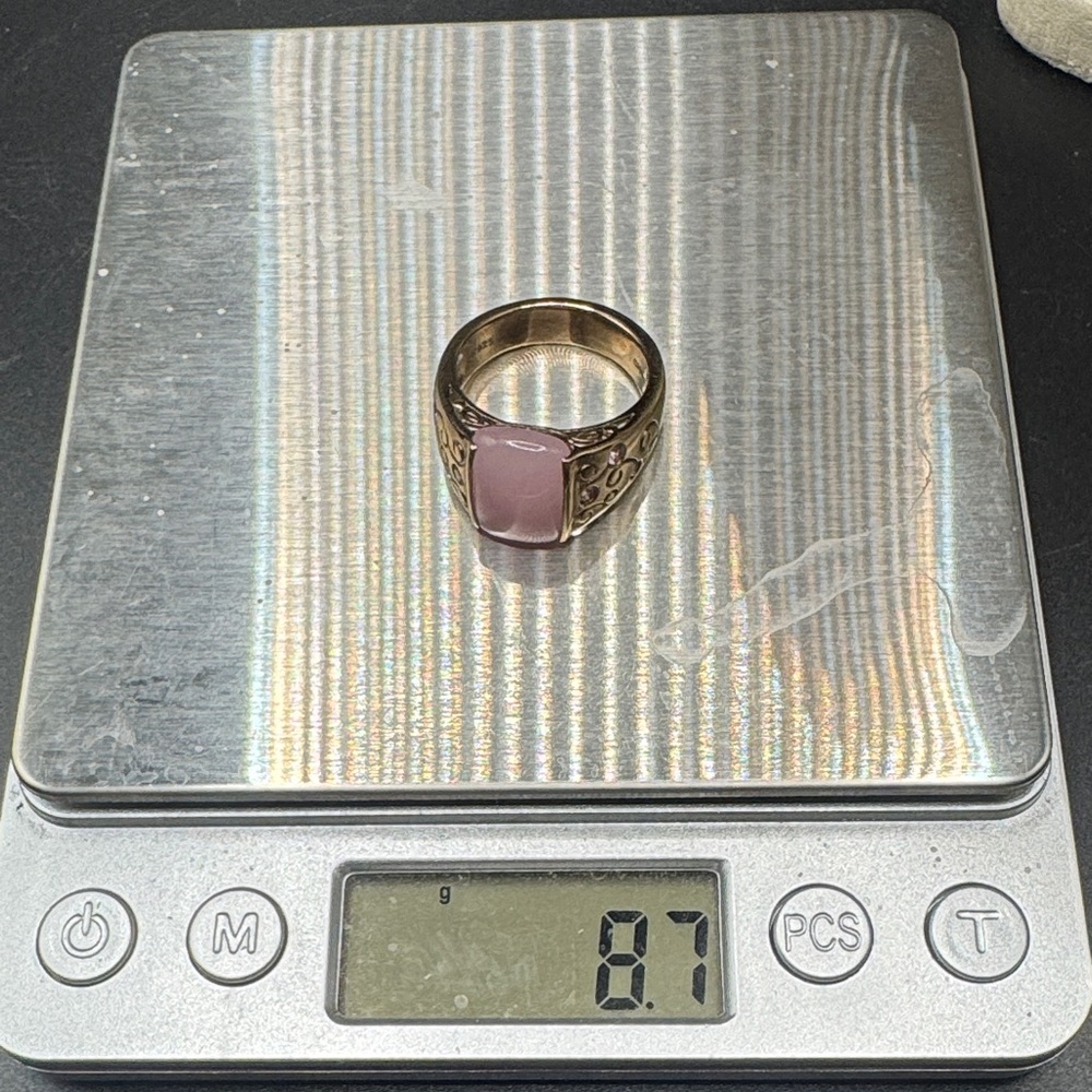 925 Sterling Size 9 Silver Rose Quartz & Pink Sapphire Gold Plated Ring 8.7 G - Picture 9 of 9